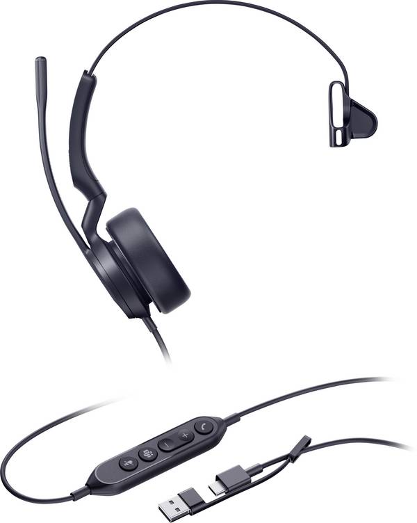 Yealink UH44 Mono Teams USB-C/A Headset otvorená (On Ear) káblové, 1308188, mono, čierna, Redukcia šumu mikrofónu
