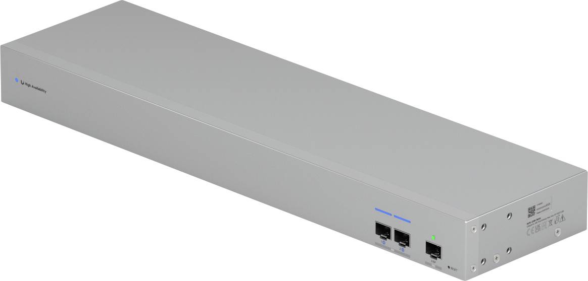 Sivé sieťové zariadenie s dvoma portami Ethernet a indikačnými svetlami, používané na pripojenie a smerovanie v sieťovej infraštruktúre.