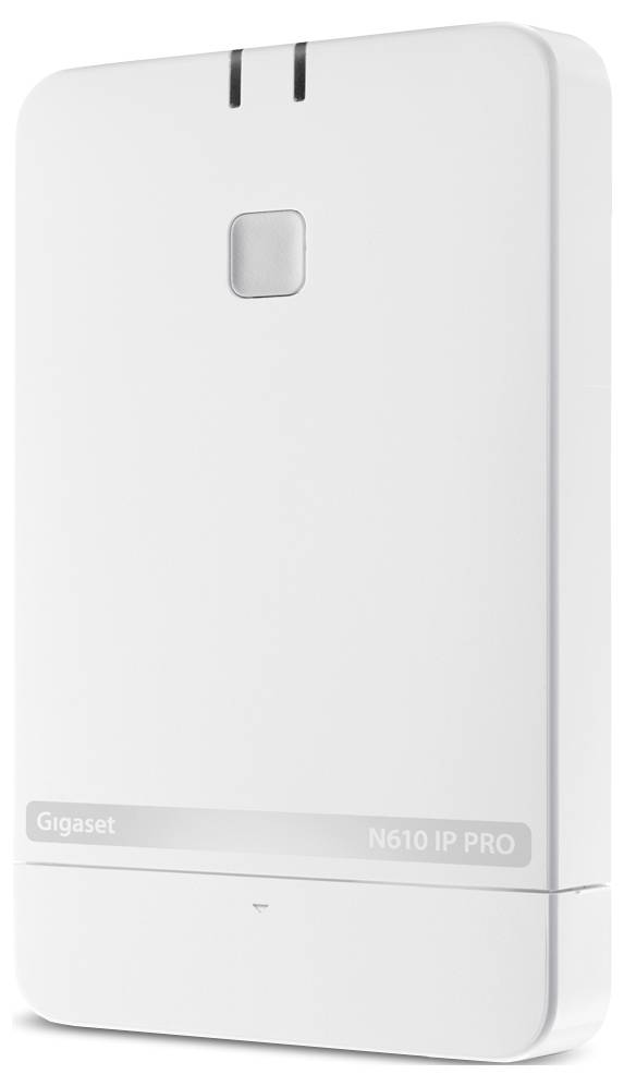 Biela telefónna stanica Gigaset N610 IP PRO s bezšnúrovým telefonom, tlačidlom stavu a indikačnými svetlami