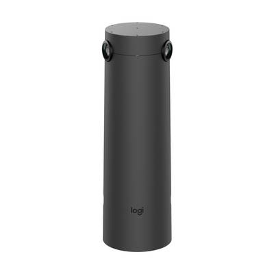 Čierna valcovitá Logitech reproduktora stojaca vzpriamene na bielom pozadí, zobrazená ako produktový obrázok.