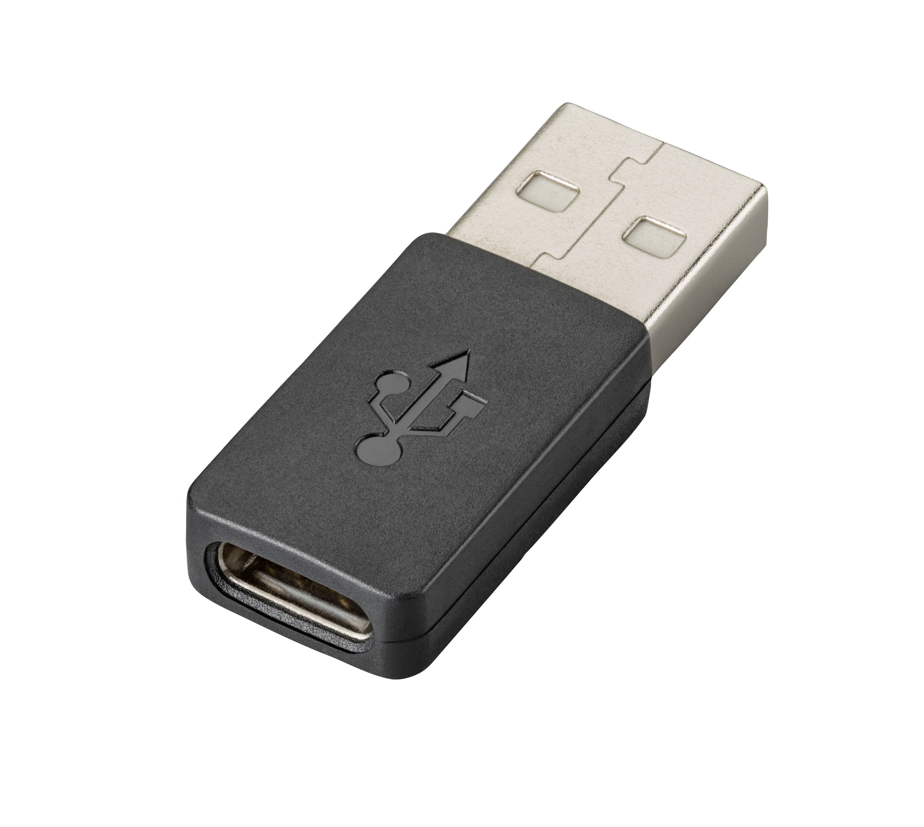 Čierny adaptér USB-A na USB-C zobrazený na bielom pozadí.