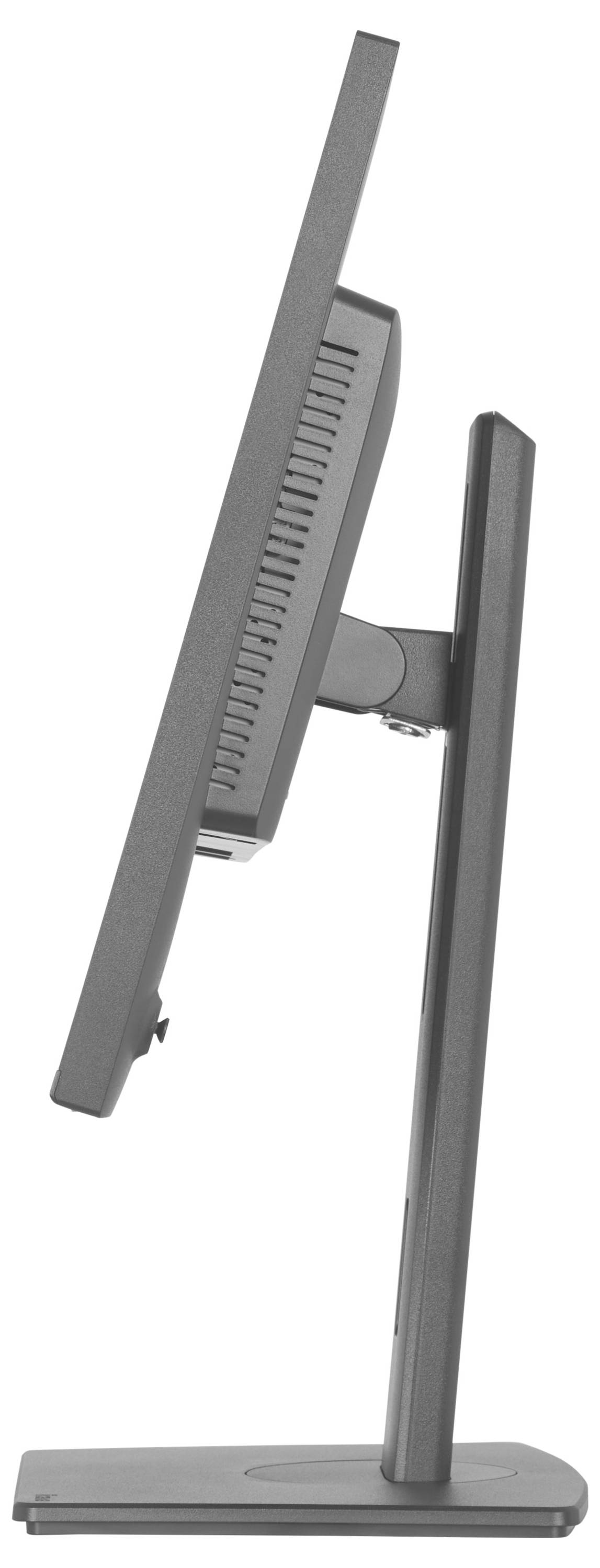 Pohľad zboku na moderný plochý monitor na stojane, mierne naklonjený dozadu, ktorý vykazuje jeho štíhly a minimalistický dizajn.