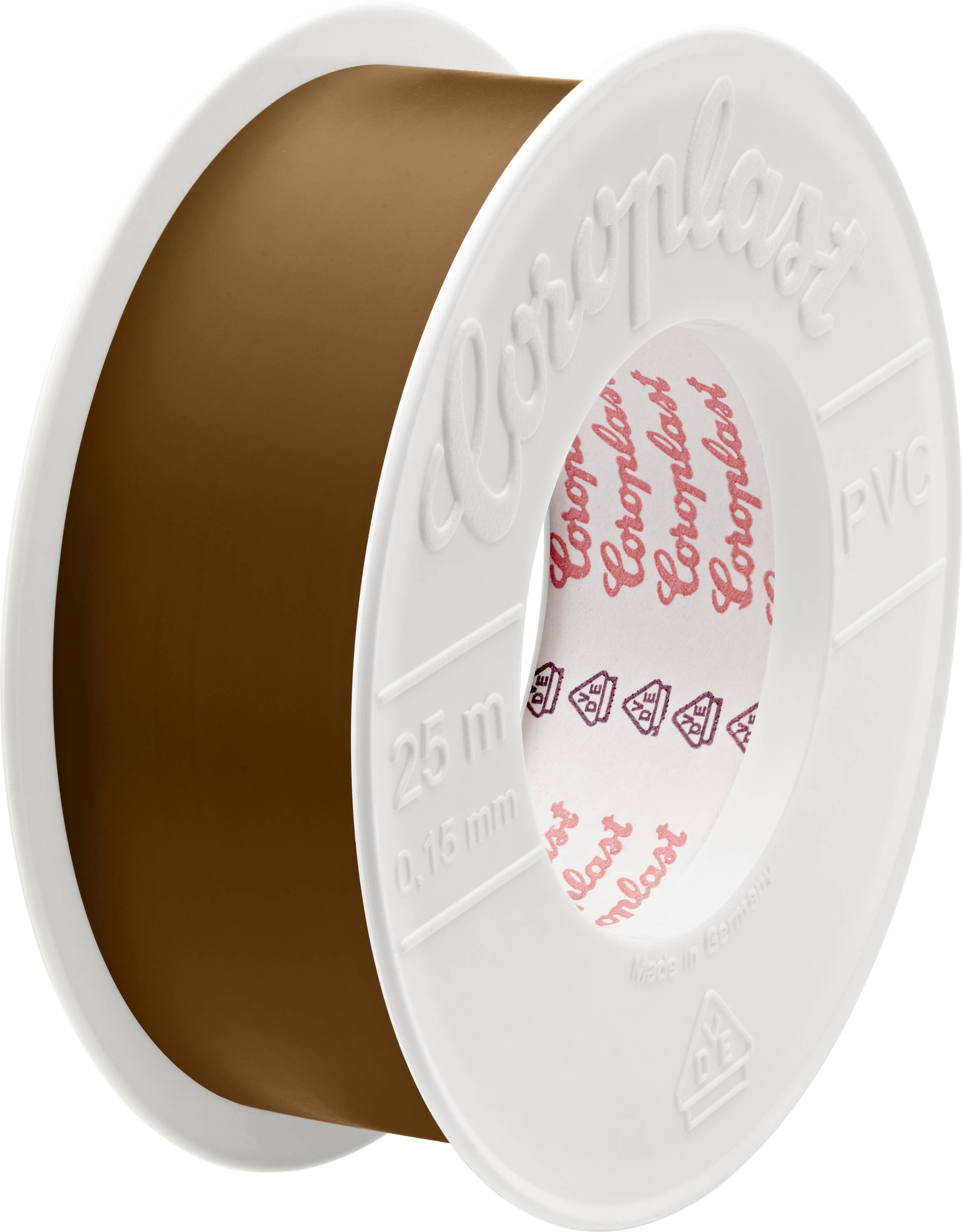 Hnedá páska lepiaca v rolke od spoločnosti Coloplast, označená dĺžkou „25 m" a hrúbkou „0,15 mm".