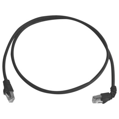 Čierny ethernetový kábel s konektormi RJ45 na oboch koncoch, navinutý na bielom pozadí.