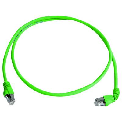 Jasne zelený kábel siete Ethernet s konektormi RJ45 na oboch koncoch, zvinutý na bielom pozadí.