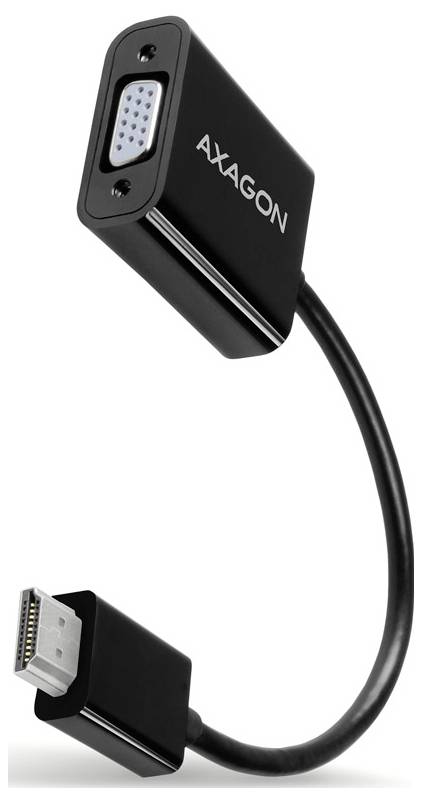 Axagon videoadaptér kábel s VGA ženským konektorom a samčím plug typu display, čierny, na pripojenie monitora k počítaču.