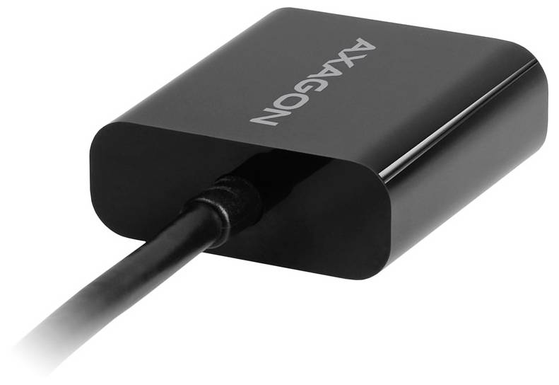 AXAGON HDMI na VGA adaptér v balení s čiernym dongle kabelom a názvom produktu na krabici.