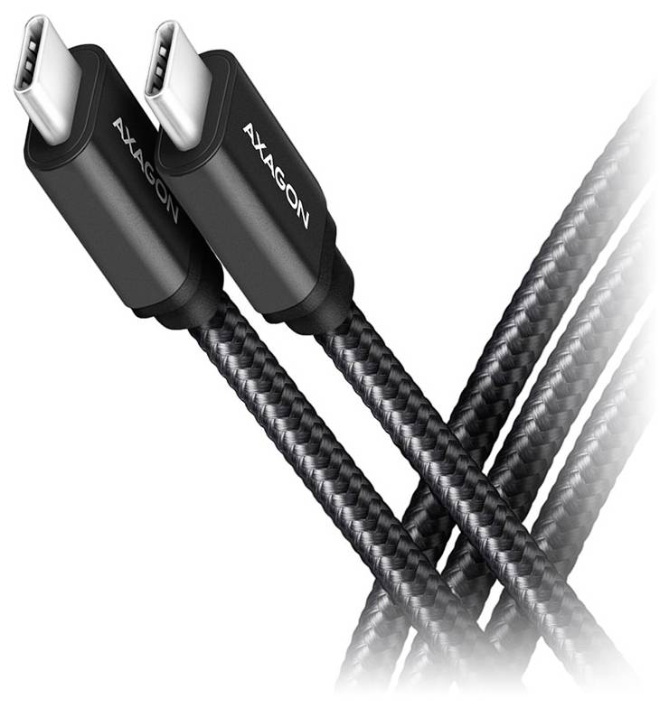 Dva čierne pletené USB-C káble s konektormi značky „AXAGON" na bielom pozadí.