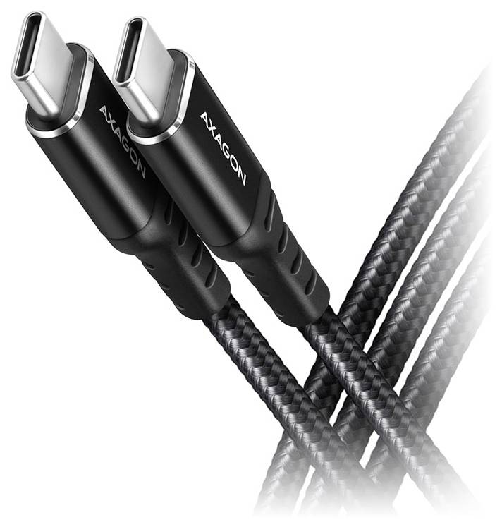 Dva čierne pletené USB-C nabíjacie káble s kovovými konektormi, prekrížené na bielom pozadí.