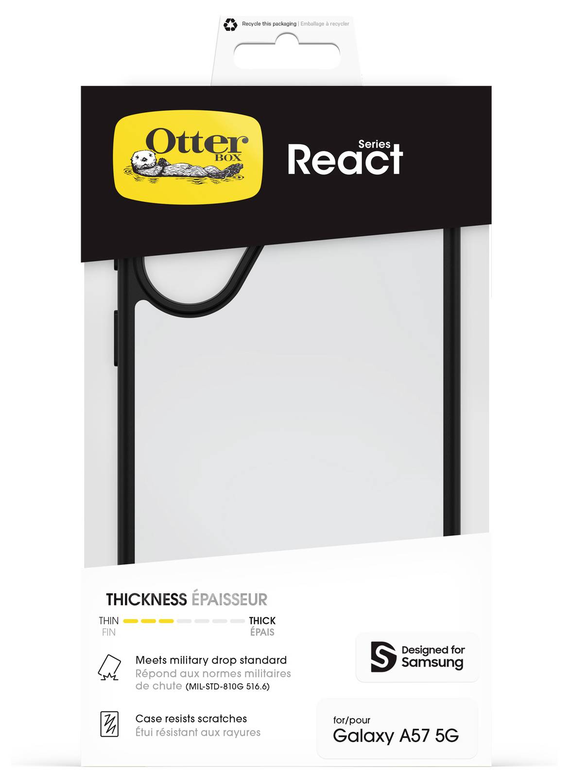 Otterbox React zadný kryt na mobil Samsung Galaxy A57 5G čierna, priehľadná-3