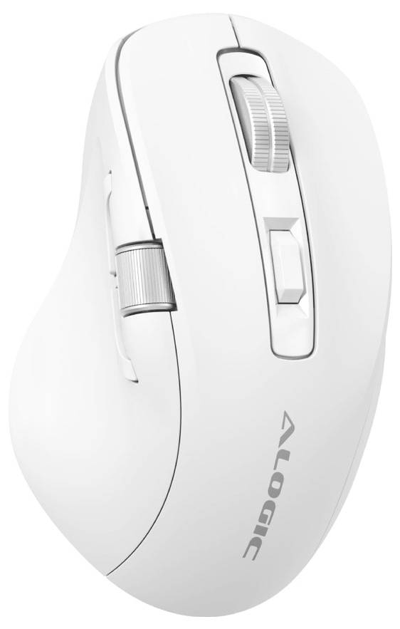 Biela ergonomická bezdrôtová myš Logitech s kolieskom na posúvanie a bočnými tlačidlami