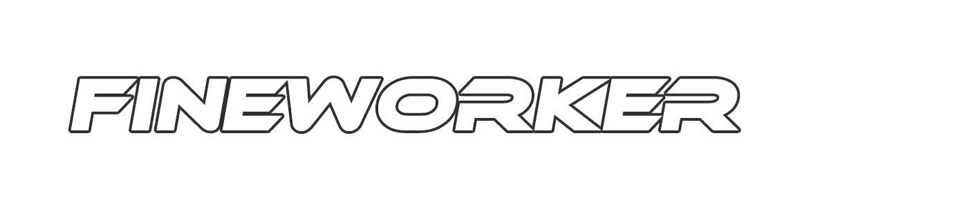 Štylizované logo FineWorker v obrysovaných kurzívnych veľkých písmenách na bielom pozadí.