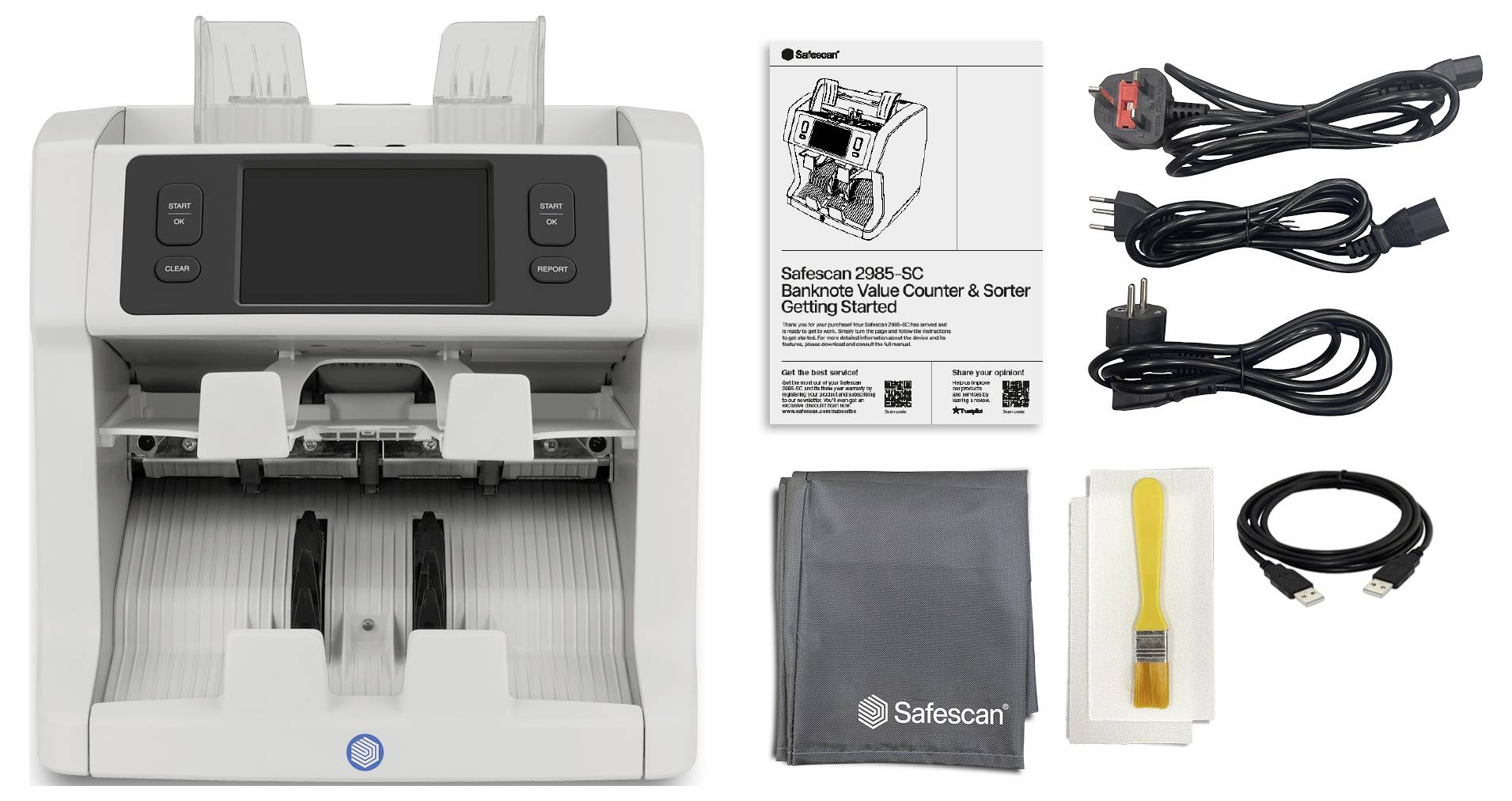 Počítačka a triedička bankoviek s príslušenstvom - príručka, napájací kábel, čistiaca kefka, USB kábel a prepravná taška sú súčasťou balenia
