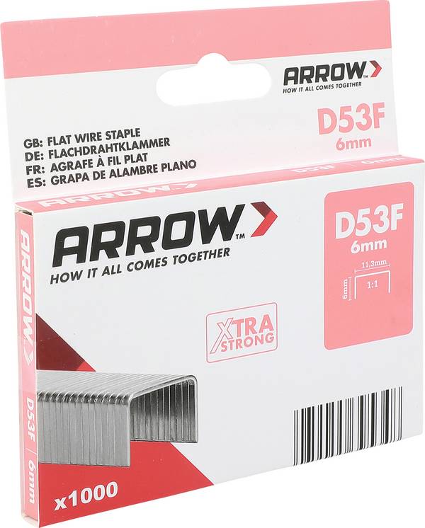 Zošívacie zošívačky Arrow Tacker D53F, ploché zošívačky 6 mm, 1000 ks. 1000 ks Arrow Tool Group 395348