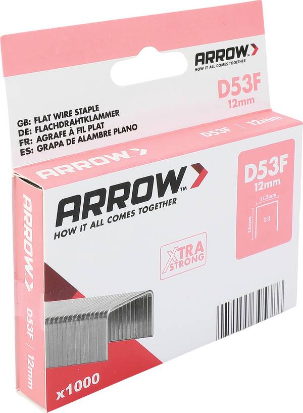 Zošívačka Arrow D53F, ploché drôtené sponky 12 mm, 1000 kusov. 1000 ks Arrow Tool Group 395386
