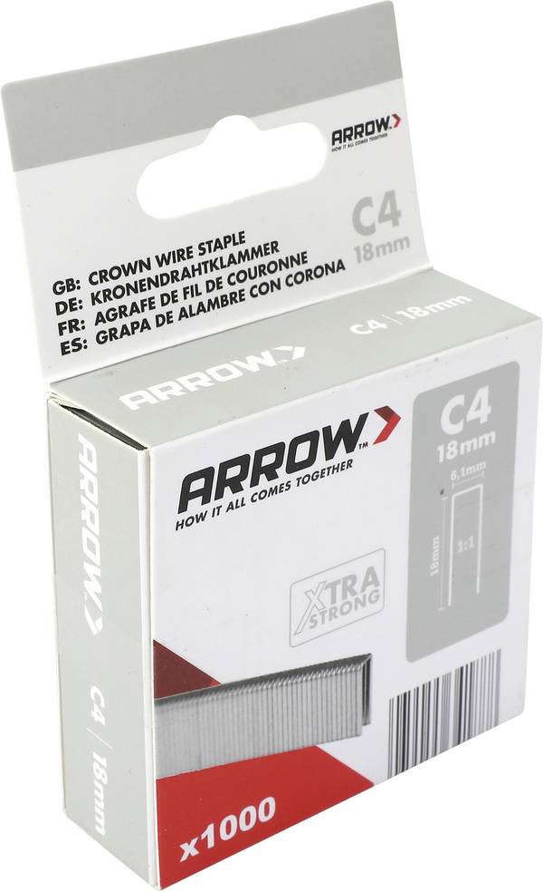 Zošívacie sponky Arrow Tacker C4, úzke korunkové sponky 18 mm, 1000 ks. 1000 ks Arrow Tool Group 341888