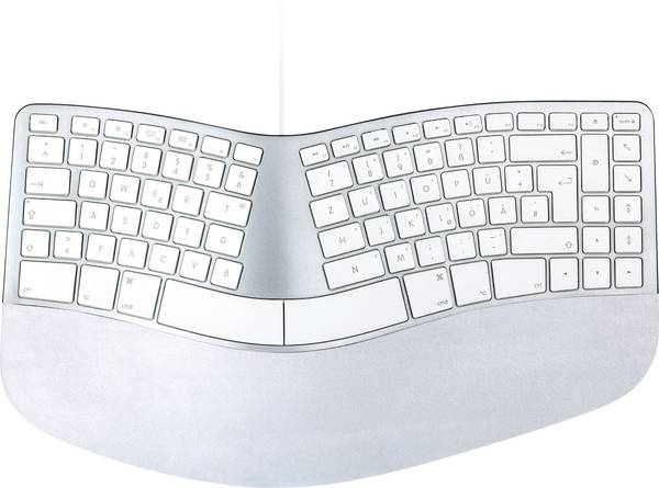 Matias FK313-DE Sculpted Ergonomic Wired Keyboard for Mac USB klávesnica nemecká, QWERTZ, Macintosh strieborná/biela ergonomická