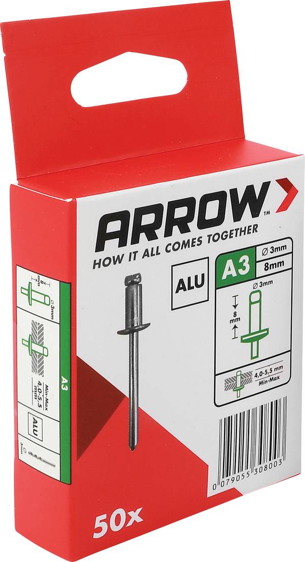 Arrow Tool Group 308003 slepý nit (Ø x d) 3 mm x 8 mm  hliník hliník hliník RA 3 X 8 ALU 50ST 50 ks