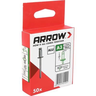 Červená šípka hliníková kôstka s označením A3, zobrazujúca 50-balenie strieborných kôstok s diagramom produktu a čiarovým kódom.