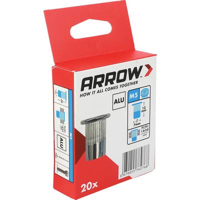 Červeno-biela ARROW krabica s hliníkovými spojovacími prvkami M5, označená „20x," zobrazená na bielom pozadí.