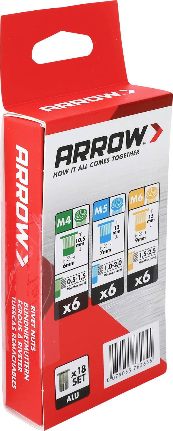 Arrow Tool Group 762645 slepá nitovacie matice  M4, M5, M6  hliník hliník RN M4/M5/M6 ALU 18ST 18 ks