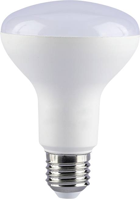 Biela LED žiarovka s wide mrznutou kopuľou a striebornou skrutkovacou základňou na jednoduchom pozadí.