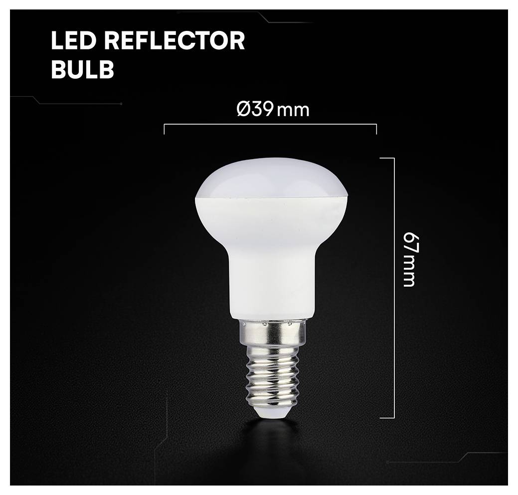 LED REFLEKTOROVÁ ŽIAROVKA zobrazená na čiernom pozadí, označená ako „LED REFLEKTOROVÁ ŽIAROVKA" s rozmermi Ø39 mm a 67 mm.