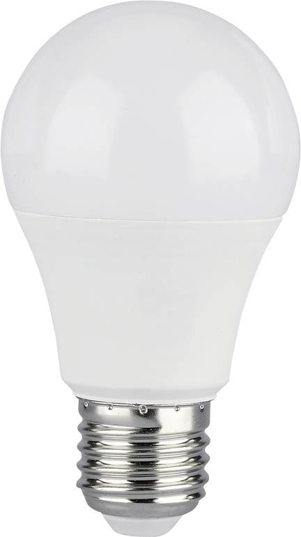 Biela LED žiarovka so štandardným závitovým závitom na jednoduchom pozadí.