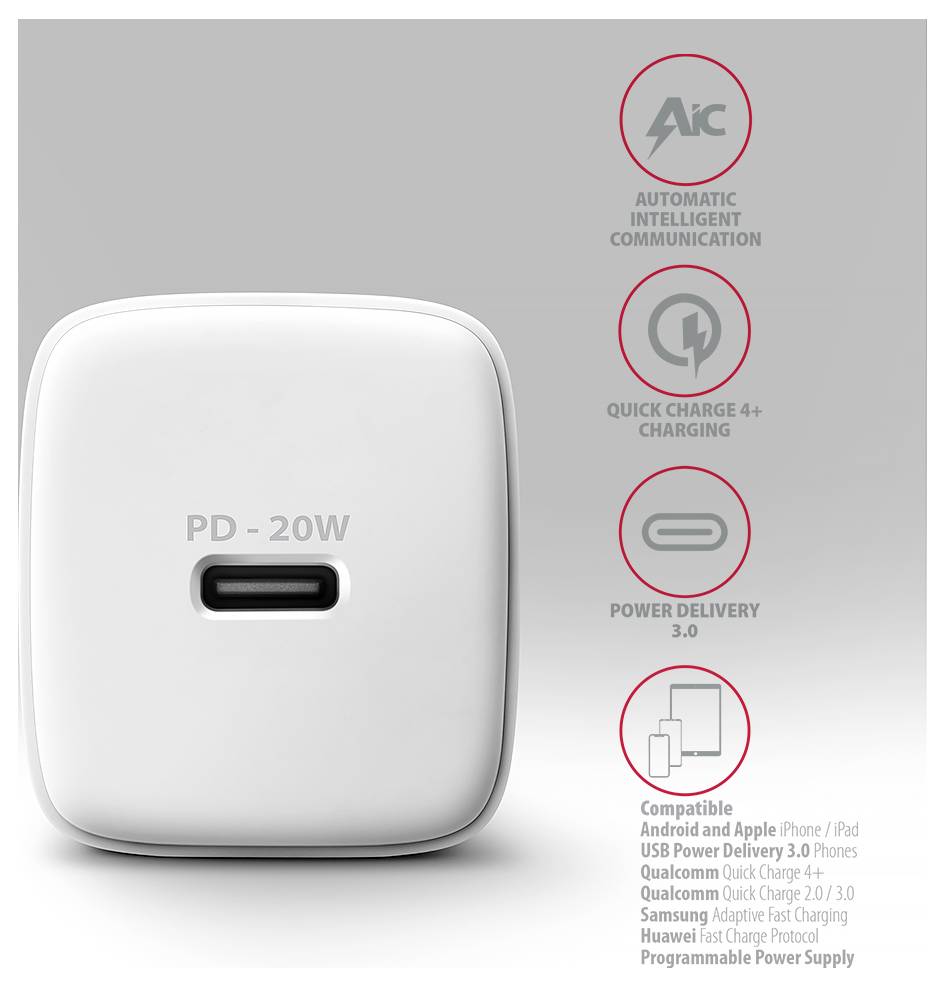 AXAGON USB nabíjačka 1 x USB-C® zásuvka (nabíjanie), USB Power Delivery (USB-PD), ACU-PD20W-3
