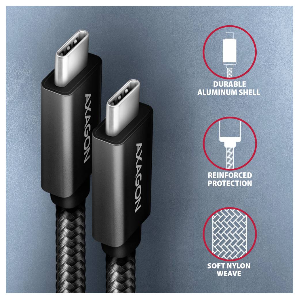 AXAGON Kábel USB-C USB 3.2 Gen2x2 USB-C ® zástrčka 0.5 m čierna BUCM32-CM05AB-2