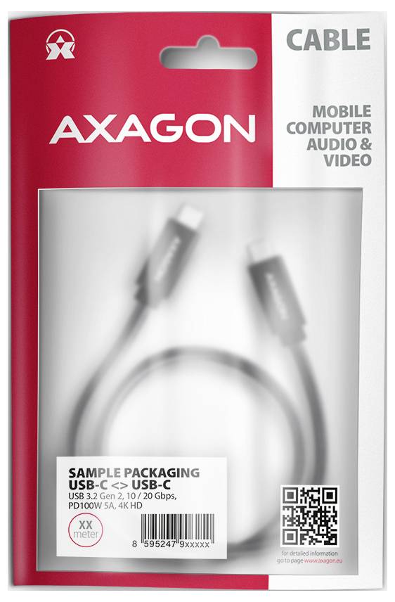AXAGON Kábel USB-C USB 3.2 Gen2x2 USB-C ® zástrčka 0.5 m čierna BUCM32-CM05AB-6