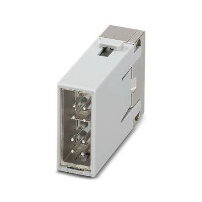 Detailný pohľad na obdĺžnikovú sivú elektrickú konektorovú jednotku s exponovanými kovovými kolíkmi vo vnútri predného otvoru.