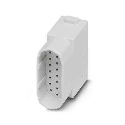 Biely elektrický konektor zástrčka adaptér s viacerými otvormi na kolíky, zobrazený izolovaný na bielom pozadí.
