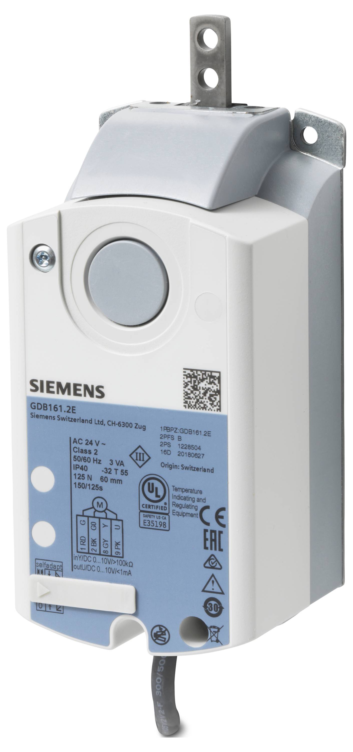 Priemyselný pohon alebo riadiaci modul Siemens so závesom na montáž a označeným predným panelom, zobrazený izolovaný na bielom pozadí.