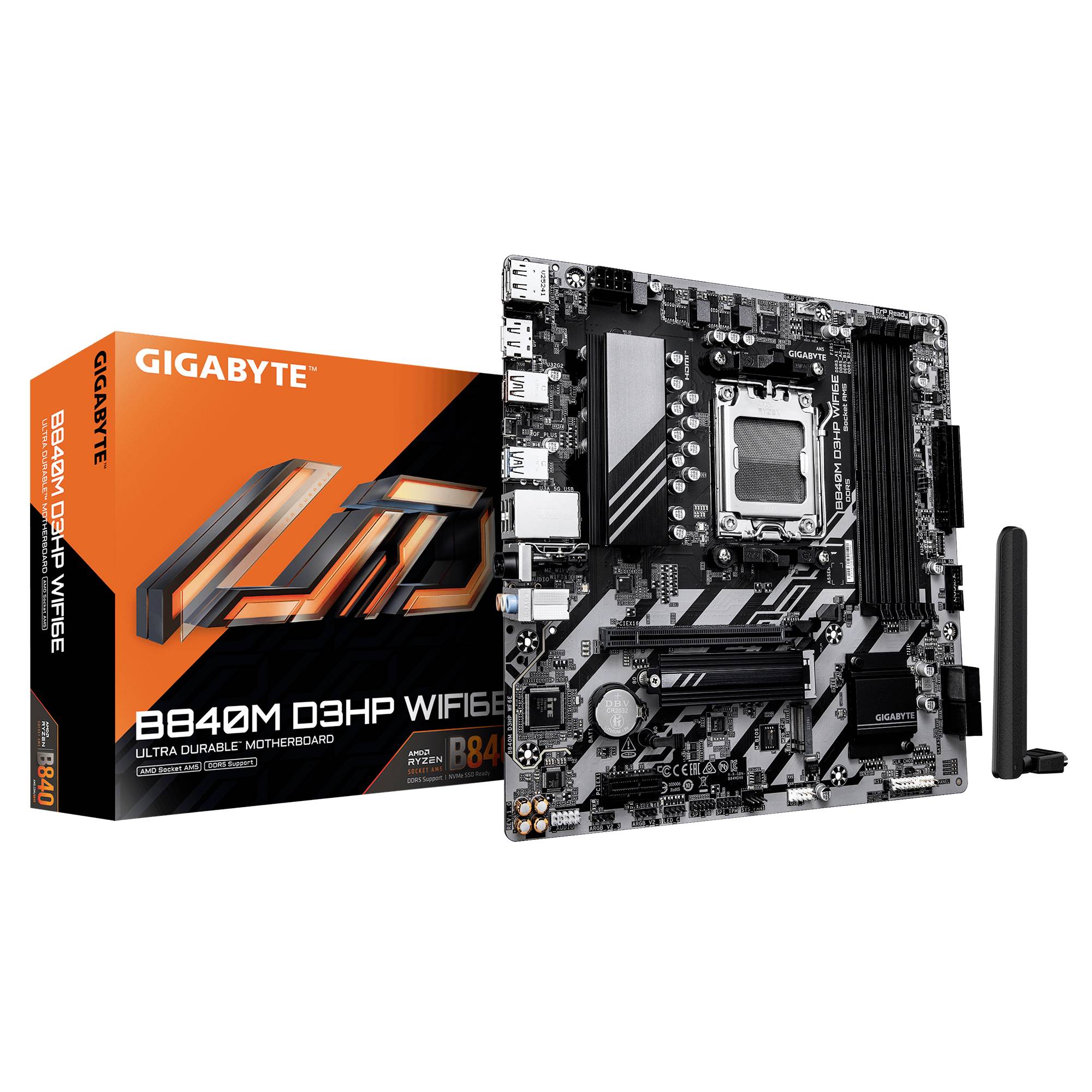 Gigabyte B840M D3HP WIFI6E Základná doska Socket AMD AM5 Tvarový faktor Micro-ATX Čipová sada základnej dosky AMD® B840-0