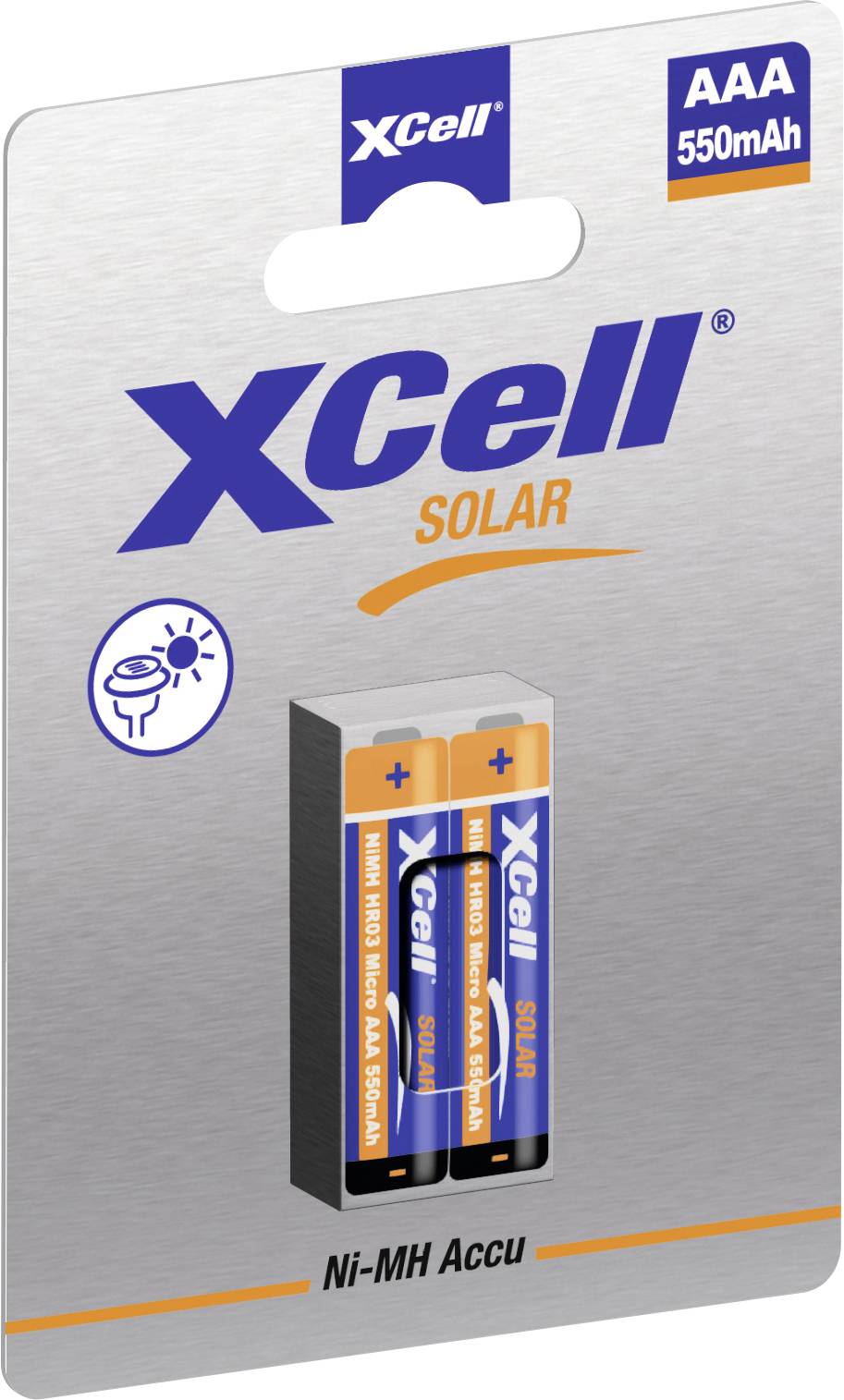 Batérie XCell Solar AAA 550mAh Ni-MH nabíjacie v balení s dvoma batériami v priehľadnom obale.