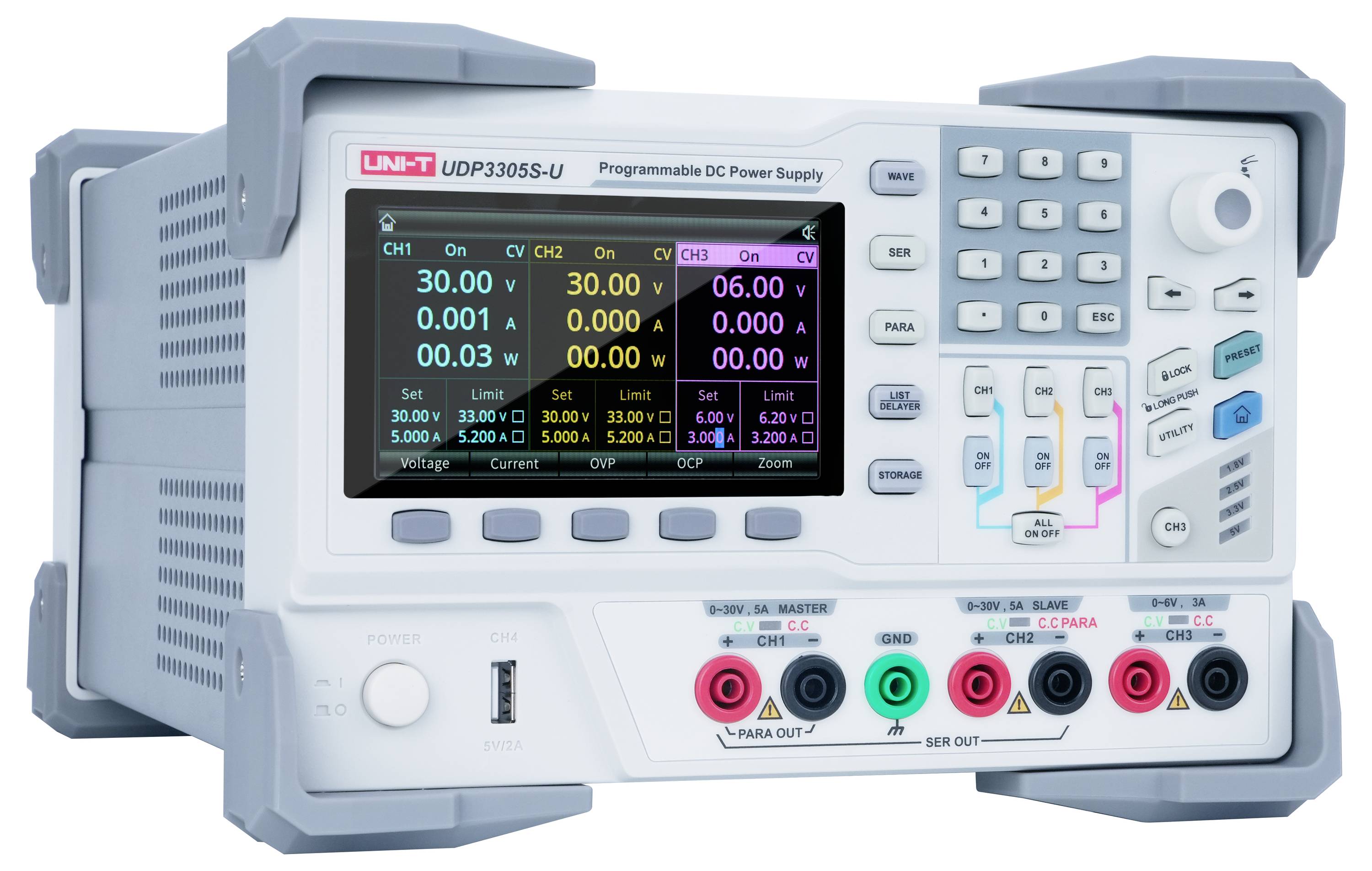 Uni-T UDP3305S-U laboratórny zdroj s nastaviteľným napätím, 0 - 32 , 0 - 5 A, 348 W, USB zariadenia, hostiteľský port US-1