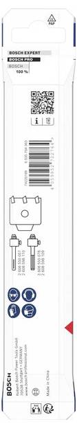 Obal spotrebiča Bosch s QR kódom, čiarovým kódom, ikonami manipulácie a textom identifikácie produktu na bielej krabici.