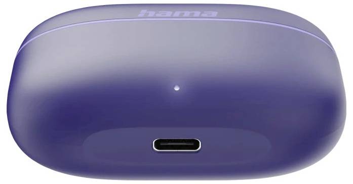 Purpurov bezdrôtový nabíjací kryt slúchadiel Hama s USB-C nabíjacím portom na prednej strane