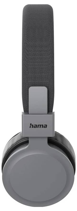 Sivé slúchadlá na uši s vysokým obdĺžnikovým čiernym čalúneným čelenkou a logom „hama" na boku