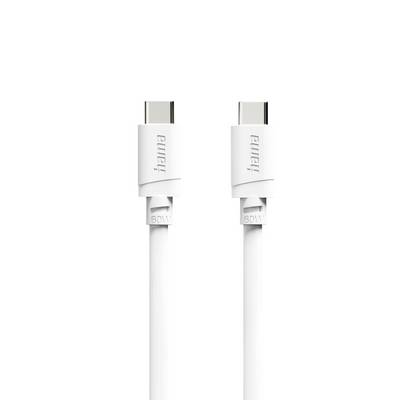 Dva biele USB-C nabíjacie káble s jednotnými konektormi zobrazené vedľa seba na jednoduchom bielom pozadí.