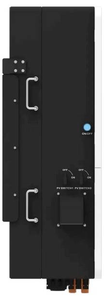 Čierny elektrický ovládací panel s dvomi kovovými úchytmi, modrým tlačidlom ZAP./VYP. a označenými indikátormi PV spínača a svorkami v spodnej časti.
