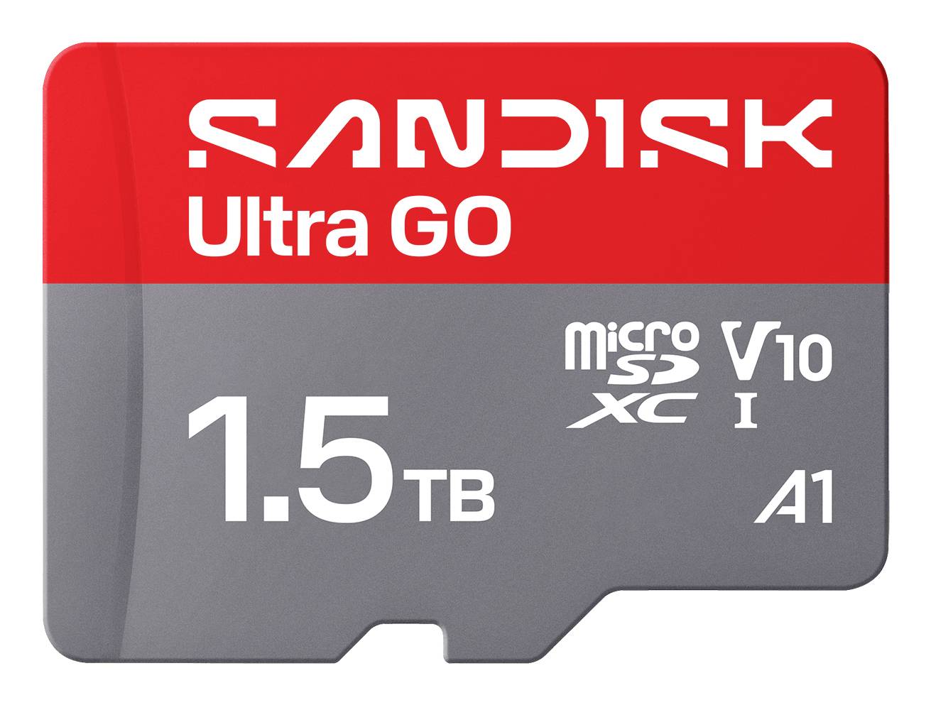 SanDisk Ultra GO microSD karta s označením „1,5 TB", „microSDXC", „V10" a „A1".
