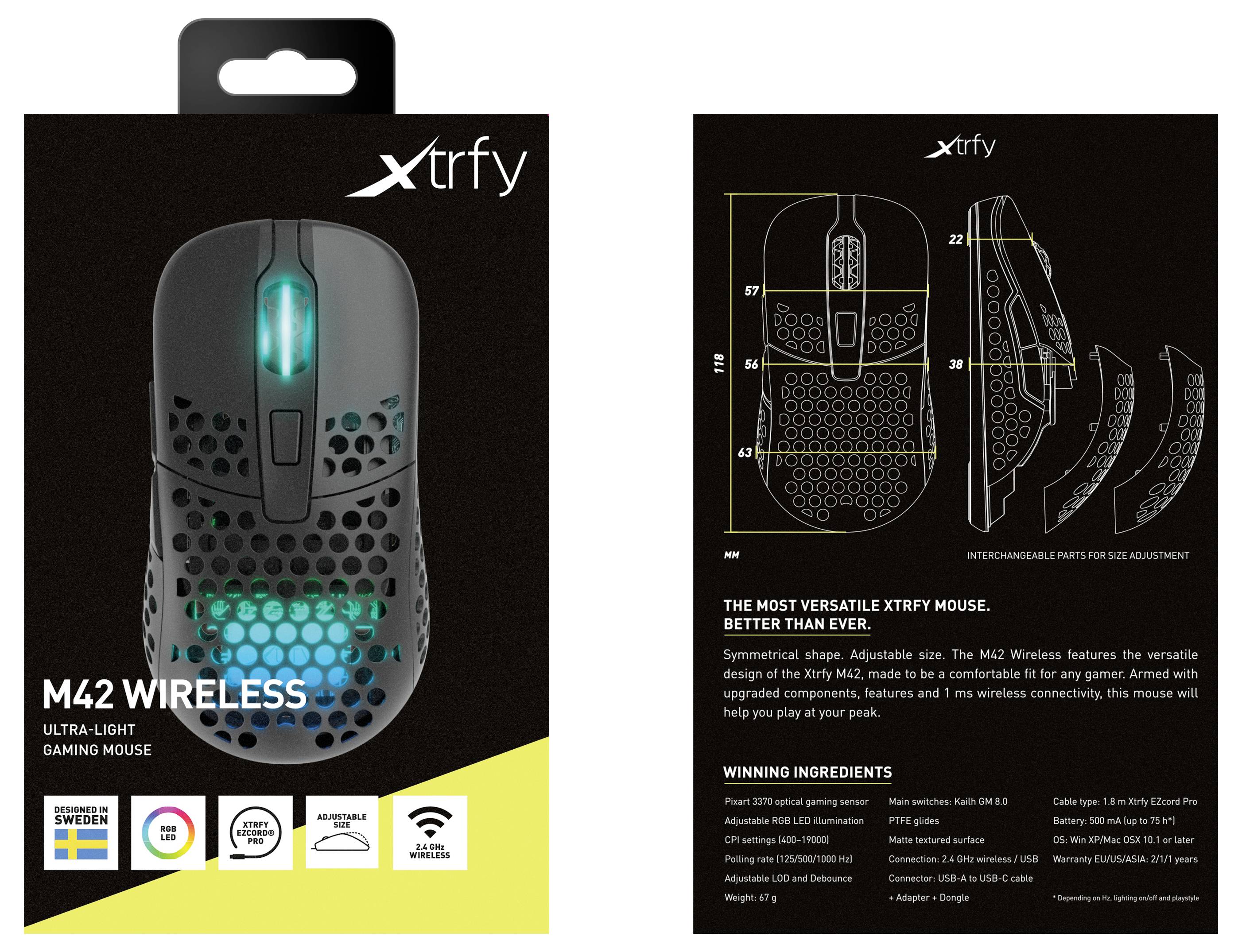 Cherry XTRFY M42 Wireless RGB optická myš, prenos bezdrôtový, 19000 dpi, biela-22