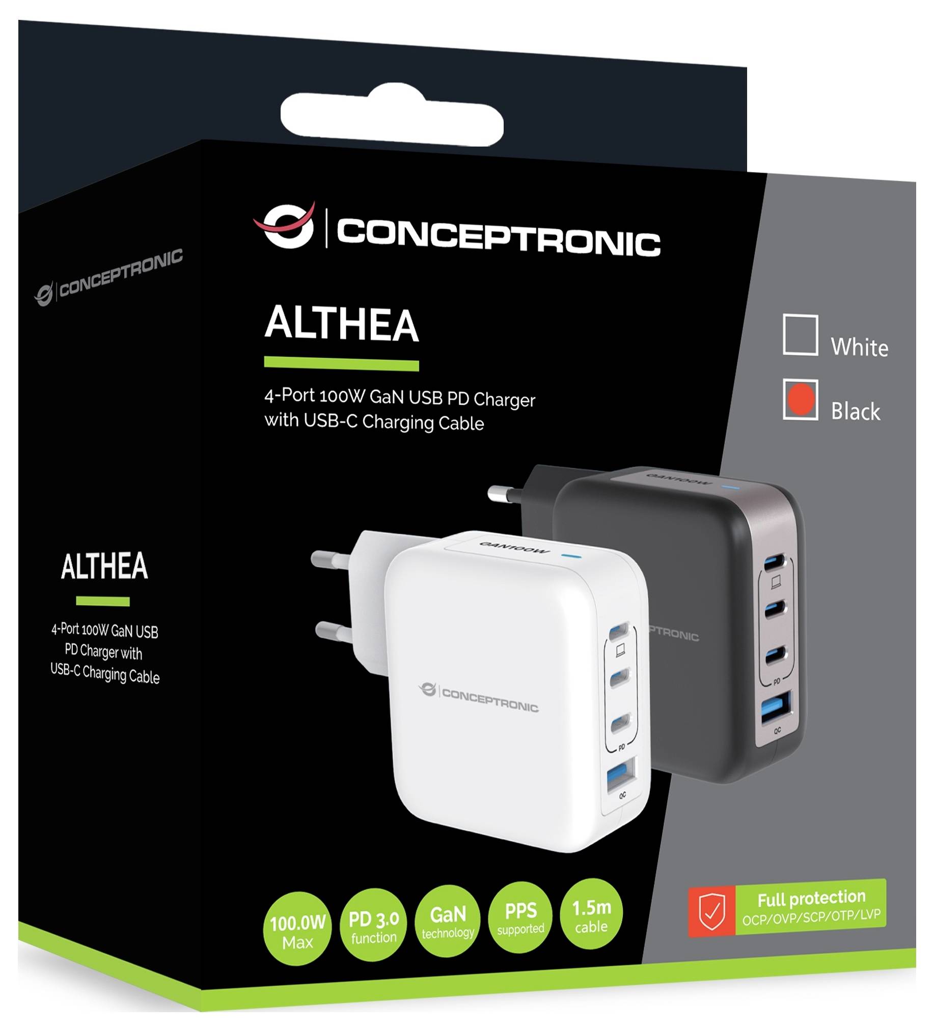 Conceptronic ALTHEA18B 100W 4-Port GaN USB PD Charger USB nabíjačka USB A, 3x USB-C®, 120550903101-1