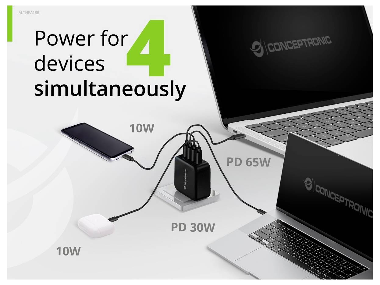 Conceptronic ALTHEA18B 100W 4-Port GaN USB PD Charger USB nabíjačka USB A, 3x USB-C®, 120550903101-6