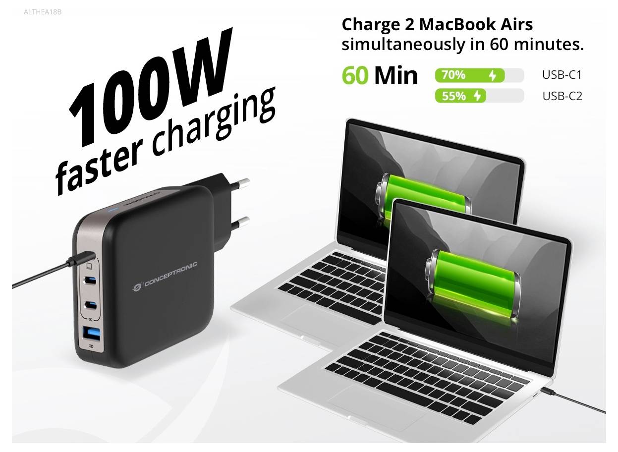 Conceptronic ALTHEA18B 100W 4-Port GaN USB PD Charger USB nabíjačka USB A, 3x USB-C®, 120550903101-7