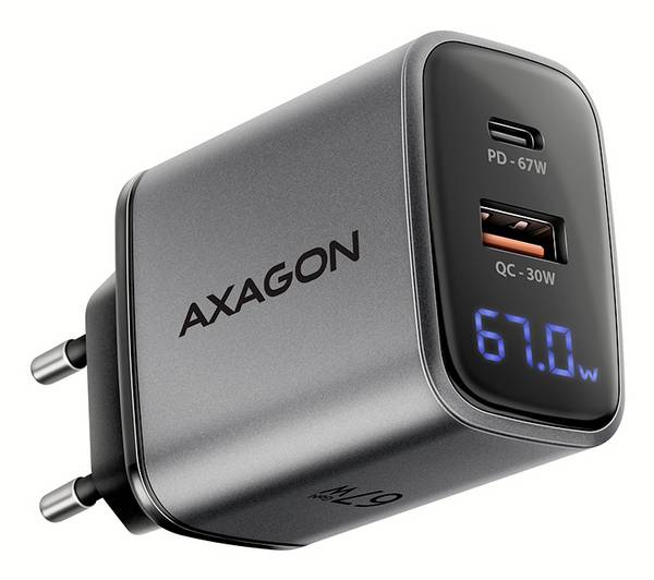 AXAGON  USB nabíjačka 2 x USB-C® zásuvka (nabíjanie), USB-A zásuvka, GaN , USB Power Delivery (USB-PD), ACU-PQ67D