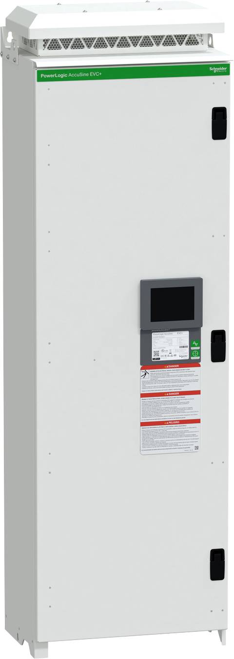 Veľká biela elektrická skrinka s ventilačnými mriežkami a namontovaným digitálnym ovládacím displejom na prednej strane.