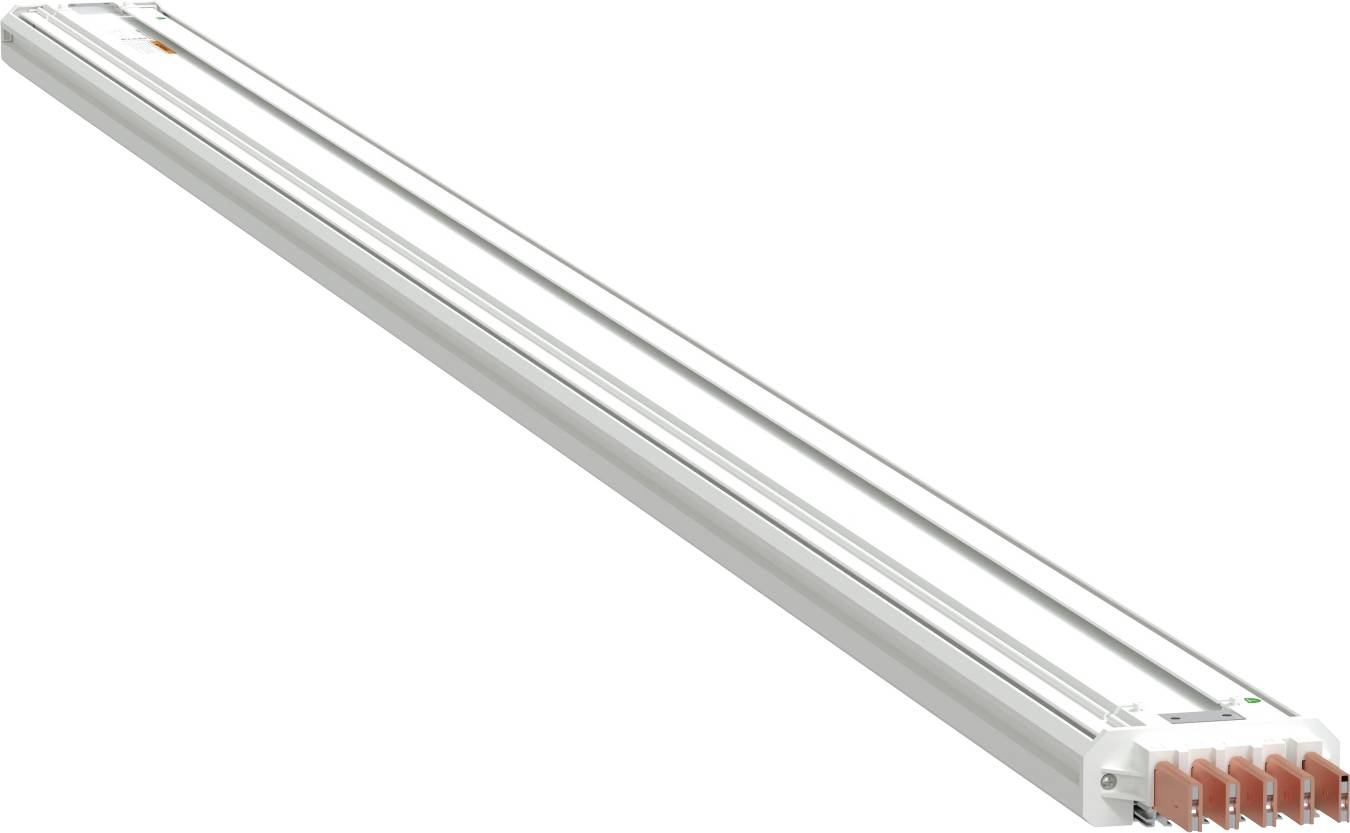 Dlhá biela LED svetelná lišta s viacerými oranžovými konektorovými koncovkami, zobrazená diagonálne na jednoduchom pozadí.